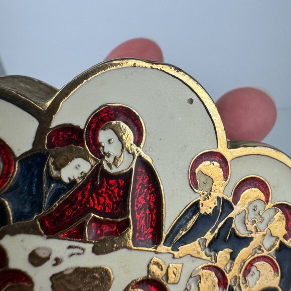 Vtg Jerusalem Souvenir Last Supper Religious Napkin Letter Holder Enamel Brass - Picture 12 of 16